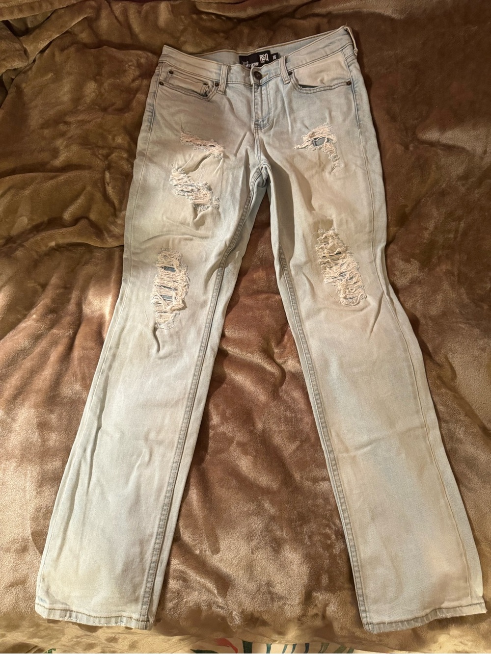 RSQ Pale Blue Ripped Straight Jeans